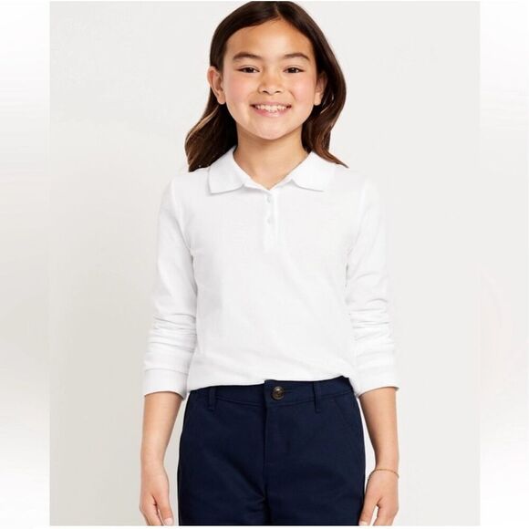 Old Navy 7X Girls Navy Blue and White Bundle of Long Sleeve Girls Polo Shirts - Picture 2 of 6